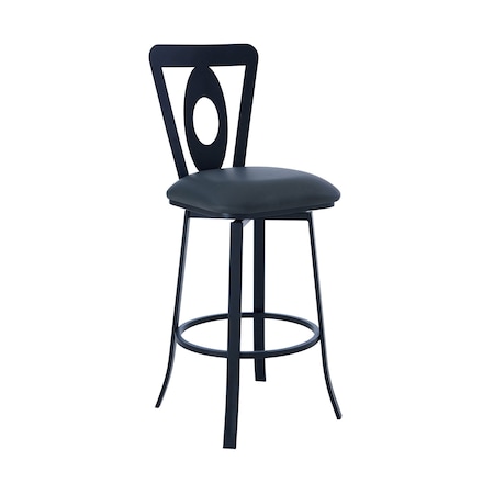 Armen Living Lola Contemporary 30" Bar Height Barstool in Matte Black Finish and Gray Faux Leather LCLLBAMBGR30